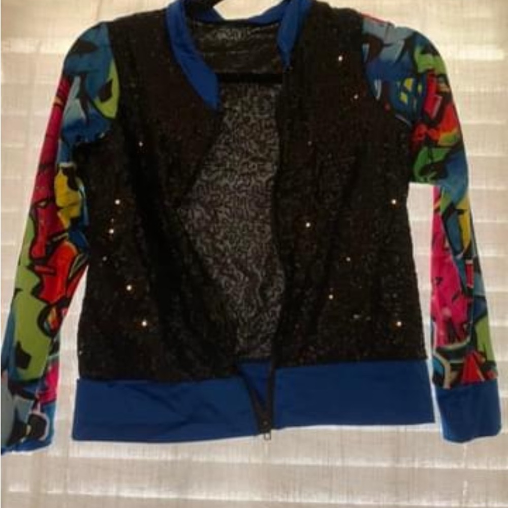 sparkle black jacket with graffiti sleeve